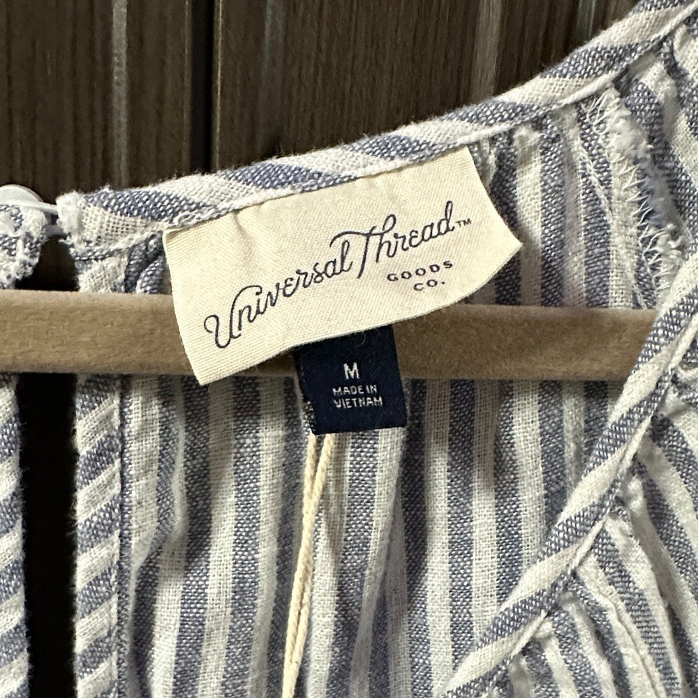 Universal Thread Blue White Striped Linen Blend Romper Womens‎ Medium NWT - Picture 2 of 6